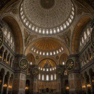 The Hagia Sophia interior showing the massive central dome, 